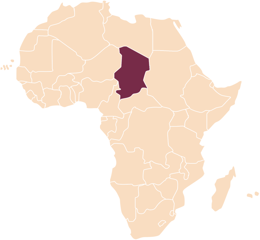Map of Africa showing the location of Chad